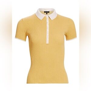 Rag & Bone yellow ribbed preppy tennis polo shirt top XS